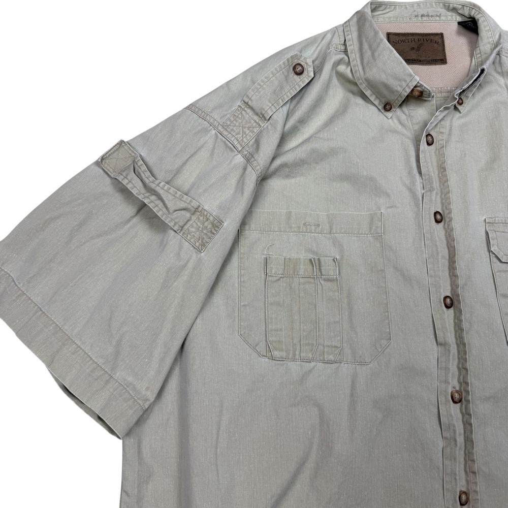 North River Mens XL Khaki Tan Short Sleeve Utility Fishing Hiking Shirt Cotton - Picture 9 of 10